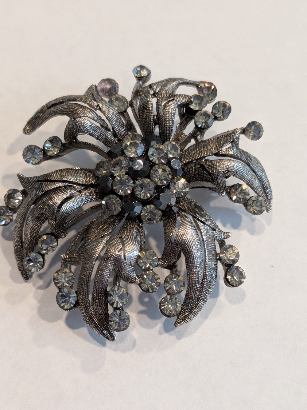Vintage Silver-Tone Crystal Floral Statement Brooch - Women Jewelry